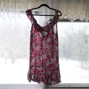 Floral Red and White Sleeveless Dress